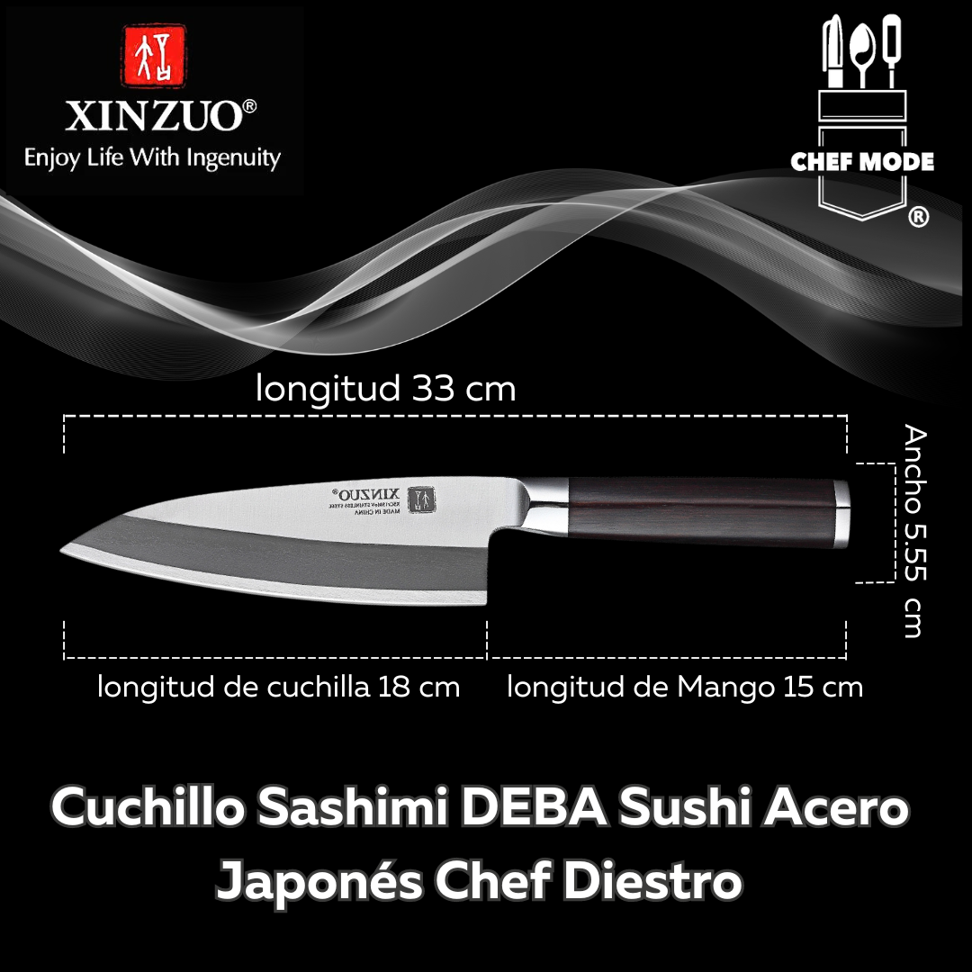 Cuchillo Sashimi DEBA Sushi Acero Japonés Chef Diestro