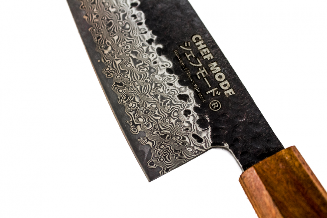 Cuchillo de Cocina Katana Ambar Acero Damasco Chef Mode 33 cm.